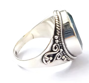 Blue Oval Cut Quartz Gemstone Sterling <b>Silver</b> <b>Ring</b> 8.2 Grams Big <b>Chunky</b> vintage Classic Unisex Available in All Sizes - Product Image 4