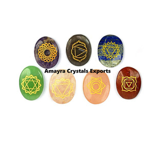 Kit de Sanación con Piedras Preciosas de 7 Chakras, Grabado Ovalado, con Caja de Madera Personalizada, Piedra Natural, Cristales Amayra al por Mayor, INDIA - Product Image 3