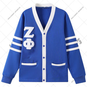 Cardigan décontracté Zeta Sorority à col ras du cou et manches trois quarts, anti-plis, avec lettres brodées sur le devant pour femme - Product Image 2