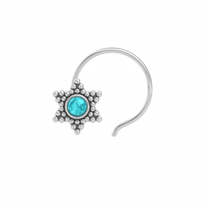 Indian Mores 925 Sterling <b>Silver</b> Round Shape Turquoise Cup Setting <b>Nose</b> Pin Stud for Women Girls - Product Image 3