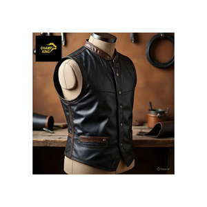 Chaleco de Cuero Grabado en Relieve para Hombre, Marca Champ King, Negro, Casual, Transpirable, Ecológico, con Cierre, para Invierno - Product Image 1