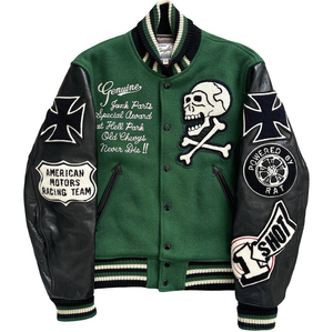 Chaqueta Varsity para Hombre, Estilo Letterman con Parches Bordados, Preppy, para Otoño, Corte Regular, Cuello Camisero - Product Image 6