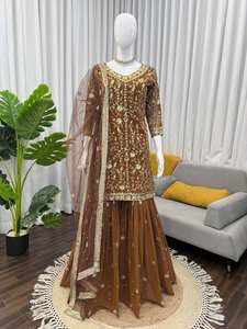 Sharara pour femme, artisanal, moderne, ethnique, en faux georgette lourde et pailletée, fluide, pour Diwali, mariage, fête, été, hiver, toutes saisons - Product Image 3