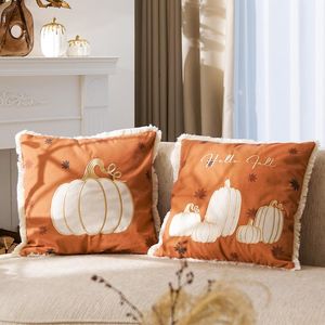 DN DECONATION Set di 2 Copricuscini Autunnali 18x18 con Nappe, Decorazioni per il Ringraziamento a Tema Zucca - Product Image 1