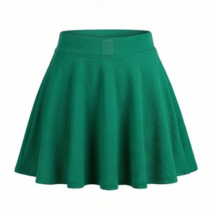 Jupe courte trapèze verte pour femme, taille élastique, plissée, couleur unie, respirante, en polyester, pour toutes les saisons - Product Image 1