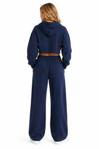 Wholesale Custom OEM Women's Blue Lightweight Breathable Streetwear 100% Cotton Tracksuit Oversized Crop Sets Hoodie for Women - Product Image 4