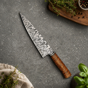 Couteau de chef artisanal avec lame en acier Damas de 8 à 9,9 pouces de longueur, manche en bois ambidextre, fourreau en cuir (style moderne) - Product Image 4