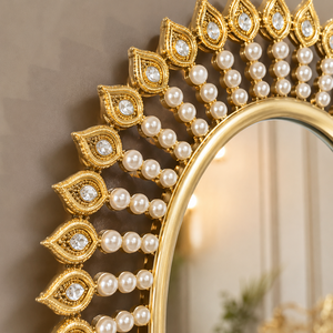 Luxury <b>Gold</b> Pearl Oval Wall <b>Mirror</b> Decorative Sunburst Frame <b>Mirror</b> for Living Room Bedroom Vanity Home Decor Accessories - Product Image 4