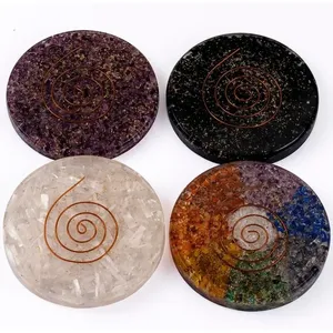 <b>Crystal</b> <b>Orgone</b> Coaster Round Plate Polished Handmade Feng Shui Healing Decor - Product Image 1