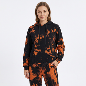 Conjunto Deportivo Unisex con Capucha, Manga Larga, Estampado Tie Dye Naranja y Negro, Corte Holgado, Transpirable, de Poliéster, para Otoño - Product Image 6