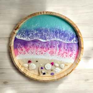 Plateau de service en bois et résine époxy fait main de haute qualité pour restaurant, petit-déjeuner, thé, jus, avec poignée en métal - Product Image 3