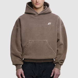 Sweat-shirt à capuche personnalisé pour homme, coupe courte et carrée, en coton épais, vierge, oversize, épaules tombantes, effet délavé soleil, style streetwear - Product Image 3