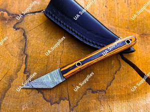 UA Supplies Handcrafted Kiridashi Style Damascus Steel Mini Fixed Blade Utility <b>Knife</b> with Wood <b>Handle</b> Razor Sharp 15.24cm EDC - Product Image 2