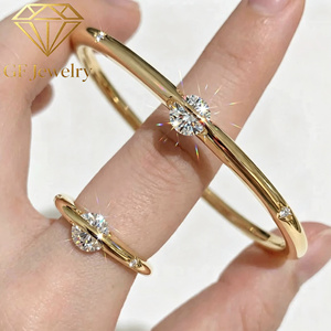 Floating Diamond Bezel Set Stackable <b>Thin</b> Band <b>Ring</b> 14K Yellow Gold Moving Diamond Minimalist Fine Jewelry - Product Image 1