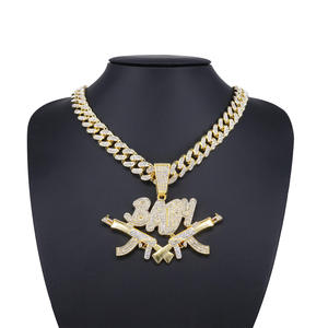 Pendentif pour homme en argent 925 plaqué or, avec pendentifs pistolets croisés et lettre bébé, style Hip Hop - Product Image 1