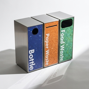 Recycling Trash <b>Bin</b> Set 3-in-1 Vertical Sorting Bottle Paper Food Waste Indoor Outdoor Street Minimalist Design Sustainable - Product Image 4