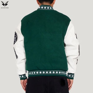 Autumn Winter Green Varsity <b>Jacket</b> <b>Men</b> Latest Style Embroidery Bomber <b>Jacket</b> <b>White</b> Sleeve Custom Streetwear Baseball Uniform - Product Image 3