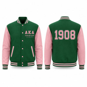 อัลฟ่า |   เสื้อแจ็คเก็ตวาร์ซิตี้ผู้หญิง Aka Sorority Pretty Women สีเขียวและชมพู แต่งกระดุมด้านหน้า พร้อมโลโก้ - Product Image 4