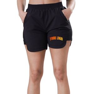 Pantalones cortos personalizados para mujer, pantalones cortos para correr de cintura alta con bolsillos con cremallera, bragas de algodón para entrenamiento atlético y Fitness Yoga - Product Image 1
