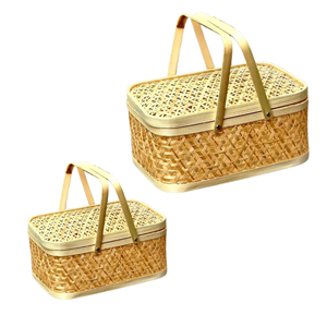 Customizable BAMBOO GIFT <b>BASKET</b> FRUIT <b>BASKET</b> with Lid & Handle Gift & <b>Storage</b> Vietnam Crafts - Product Image 1