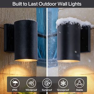 Mirrea 7\" Modern Outdoor <b>Wall</b> <b>Sconce</b> Aluminum Cylinder Tempered Glass Cover Waterproof Porch <b>Light</b> Patio <b>Light</b> 2 Pack (Matte - Product Image 4