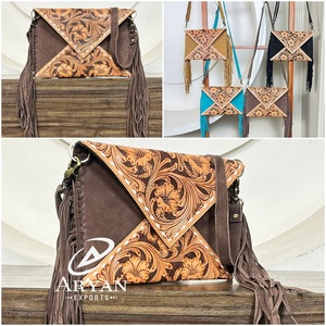 New Design Hand Tooled Suede Leather Fringe Crossbody <b>Bag</b> Women's Multifunctional Envelope <b>Bag</b> Genuine Leather Clutch Handbags - Product Image 1