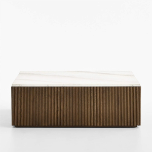 Table basse convertible traditionnelle en marbre et bois massif, écologique et durable, avec rangement, pour salon - Product Image 1