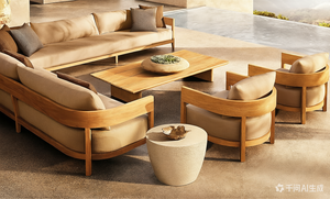 Sofá Seccional Curvo en Forma de L de Teca de Lujo, Conjunto Modular Premium de Madera Maciza para Exteriores, Sofá de Jardín Impermeable para Patio - Product Image 6
