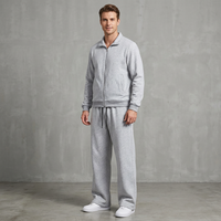 Ensemble de survêtement gris pour homme, en polyester, couleur unie, décontracté, pour l'automne, coupe régulière, col semi-zippé, avec passant pour serviette latéral et fermeture avant