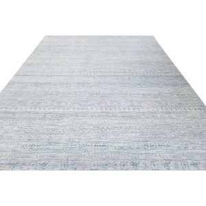 Hand <b>Knotted</b> Vintage Damask Wool Rug Low Pile Artisanal Floor Covering with Elegant <b>Ornamental</b> Motif - Product Image 4