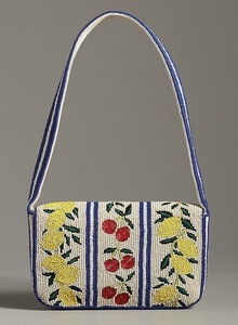 Sac à main floral ouvert fait main avec perles de rocaille, sac à main floral blanc crème, sac à main à motif floral violet - Product Image 5