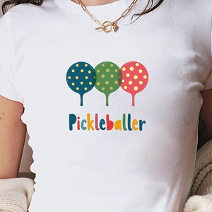 Pickleballer Camiseta corta ajustada para mujer con estampado de lunares Y2K Estilo de moda Cuello redondo Spandex/Tela de punto de poliéster - Product Image 2