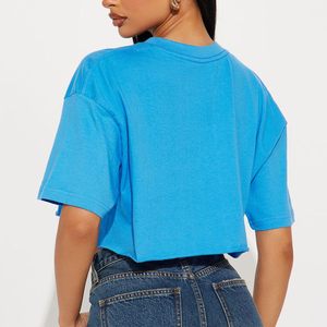 Top Deportivo Corto de Algodón y Spandex para Mujer, Talla Grande, Liso, Holgado, Transpirable, Color Rosa Bebé, con Espacio para Logotipo - Product Image 2