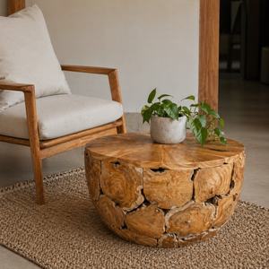 Table basse artisanale en teck rustique de luxe ARTERRA, en bois naturel, meubles de salon, Indonésie, appartement - Product Image 3