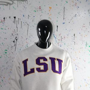 LSU ASH GREY Mock Neck Sweatshirt 100% <b>PURPLE</b> Applique Embroidery wide neck Sweatshirt URBAN PRODUCTIONS - Product Image 5