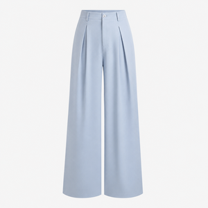 Womens High Waist Breathable Faux Linen Plain Dyed Solid Pleated <b>Wide</b> <b>Leg</b> <b>Pants</b> Retro Loose Fit Summer Office <b>Palazzo</b> ODM Custom - Product Image 1
