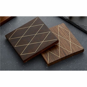 Luxury Square Wooden Coasters Wholesale Brass Inlay Geometric Walnut Wood Drink Coaster Set Custom OEM Table Mat for Hotel Mat - Product Image 1