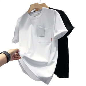 T-shirt Homme Oversize à Épaules Tombantes avec Poches, en Coton Uni, Tissu Haute Densité, Coupe Ample d'Été, Logo Brodé Personnalisé - Product Image 1