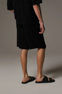 Ensemble short et chemise pour homme, personnalisé, été, décontracté, respirant, manches courtes, coton, coupe décontractée, tricot, motif damier, logo sur le devant - Product Image 4