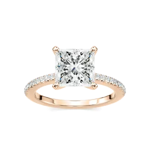 Anillo de compromiso con piedra lateral Lizzia de diamante talla princesa de dos quilates, joyería elegante y clásica para mujer, artesanía fina atemporal - Product Image 1
