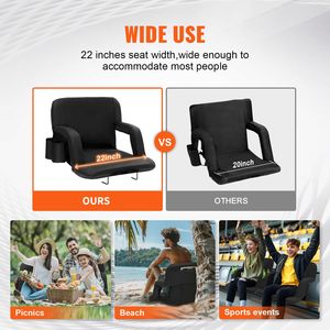 Sedia da Stadio Reclinabile Portatile con Ampio Sedile e Supporto Lombare, Cuscino Imbottito Pieghevole - Product Image 6