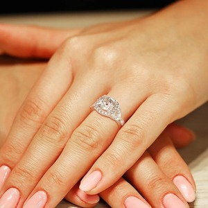 18K White Gold Cushion Cut Lab Grown Diamond Halo Engagement <b>Ring</b> | Vintage Milgrain Floral Band | IGI Certified Luxury Solitai - Product Image 6