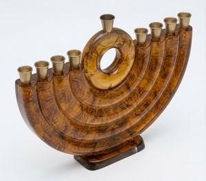 เมนอร่าเรซิ่นสีน้ำตาลและทองเหลืองรุ่นใหม่ล่าสุดปี 2026 - เชิงเทียนฮานุกคาห์ 9 กิ่ง ดีไซน์หรูหราสำหรับตกแต่งบ้านในช่วงเทศกาลและเป็นของขวัญตามหลักศาสนายิว - Product Image 2