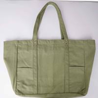 Sac fourre-tout en toile pour le quotidien avec longues poignées et poches |   Grand sac de transport décontracté avec fermeture éclair pour usage quotidien