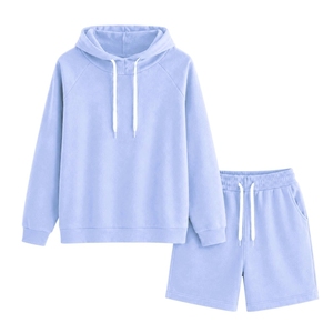 Ensemble sweat à capuche et short en coton de haute qualité pour femme, couleur unie, respirant, décontracté, vêtements de mode pour femme, logo personnalisé - Product Image 6
