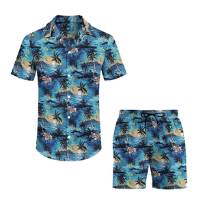 Conjunto de Camisa y Pantalones Cortos con Estampado Floral Tropical, Ropa de Playa Informal de Verano, Tejido de Poliéster Transpirable con Cuello Camisero - Product Image 3
