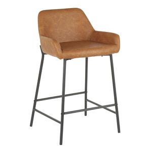 Set di 2 Sgabelli da Bar Daniella in Metallo Nero Industriale e Ecopelle Cammello - Product Image 2