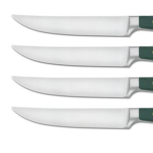 Elegante Juego de 4 Cuchillos para Carne con Hojas Curvas de Acero Inoxidable y Mangos Negros con Triple Remache para Cortar Carne Asada - Product Image 4