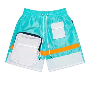 Shorts de Baño para Hombre, Personalizados, de Secado Rápido, Color Azul Claro, con Bloques de Color, Impermeables, Deportivos, con Bolsillos con Cremallera - Product Image 4