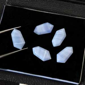 Ágata Azul Encaje Hexagonal Alargada 10x19mm, Pulida a Mano, Gema Suelta Tallada para Fabricación de Joyas, Accesorios al por Mayor - Product Image 5